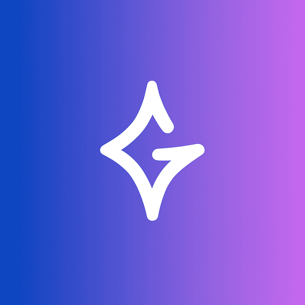 GlowAI app icon, a white four-point mark on a blue-to-violet field